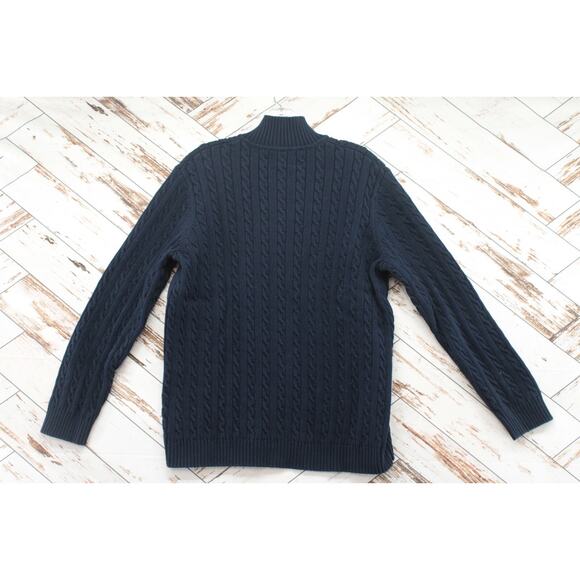 VTG Lauren Ralph Lauren Sweater Women's Large Blue Crest Logo 1/4 Zip Cable Knit - Picture 2 of 12